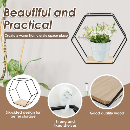 Set of 3 hexagonal floating wall shelves for home decoration - vue 3 sur 9