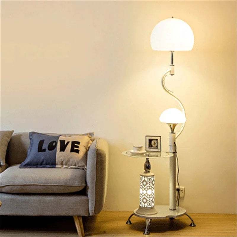 Modern floor lamp with integrated table, creative nordic design
