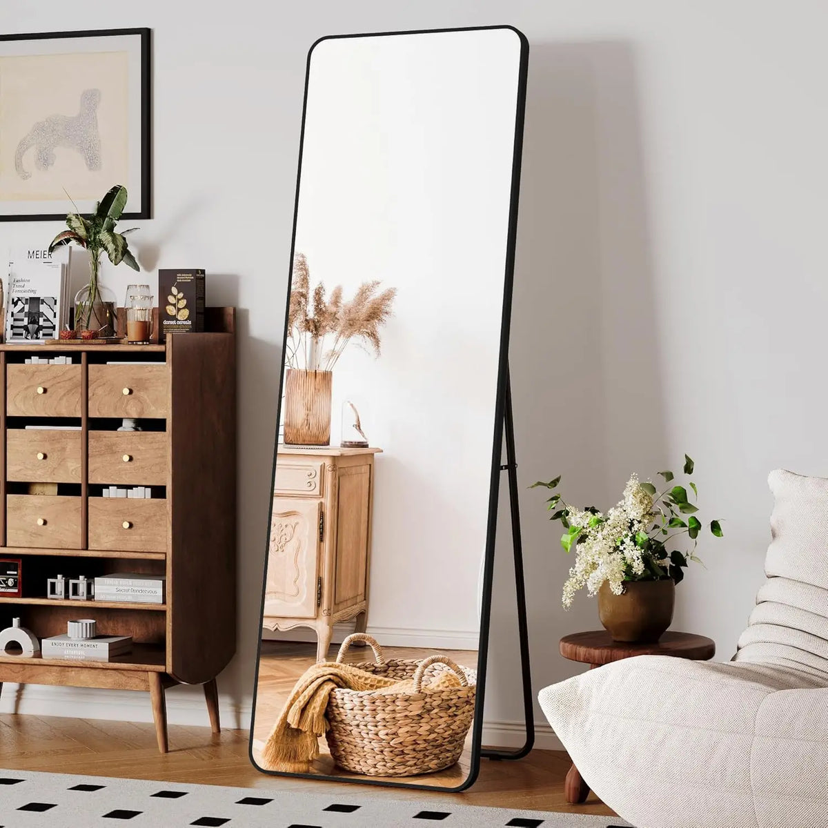 Full Length Mirror Standing Hanging or Leaning Against Wall Large Bedroom Floor Mirror Dressing, Aluminum Alloy Frame 162cm - vue 3 sur 11