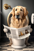 Humorous animal bathroom wall art with newspaper