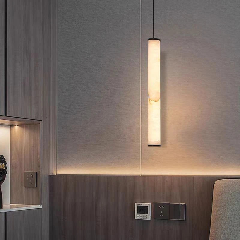 lustre cylindrique en marbre naturel avec cordon réglable 3000k - vue 3 sur 9