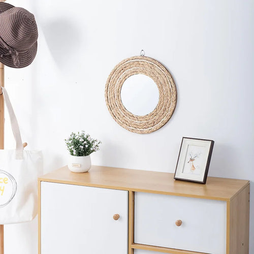 decorative raffia mirrors for elegant wall decoration - vue 4 sur 13