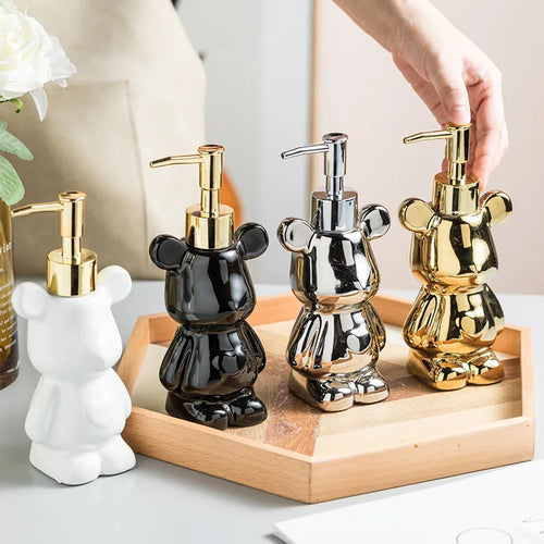 Bear Shape Ceramics Soap and Gel Dispenser, Creative Gold Silver, 200ml Empty Shampoo Bottle, Bathroom Storage Accessories - vue 6 sur 10