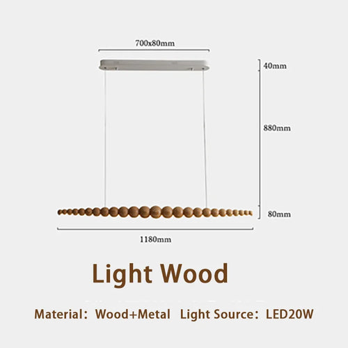 Wooden pendant light modern LED linear lamp for kitchen island, dining room, living room and office - vue 10 sur 9