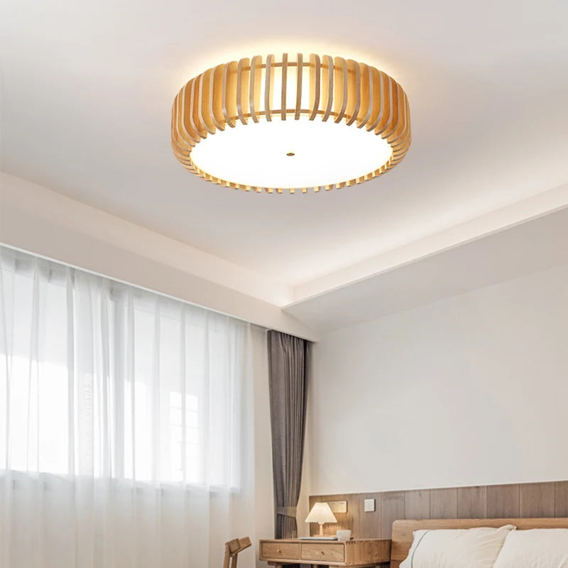 Japanese wooden ceiling light for warm lighting
