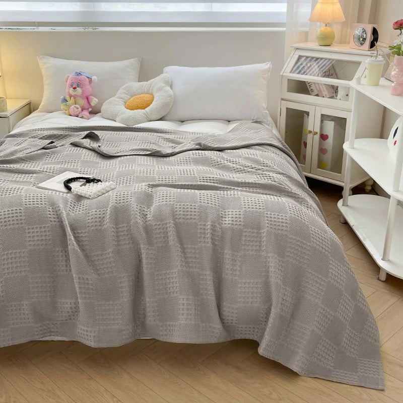 Lightweight decorative waffle cotton throw for living room and bedroom summer - vue 4 sur 7