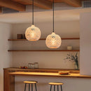 Handwoven bamboo chandelier with integrated LED