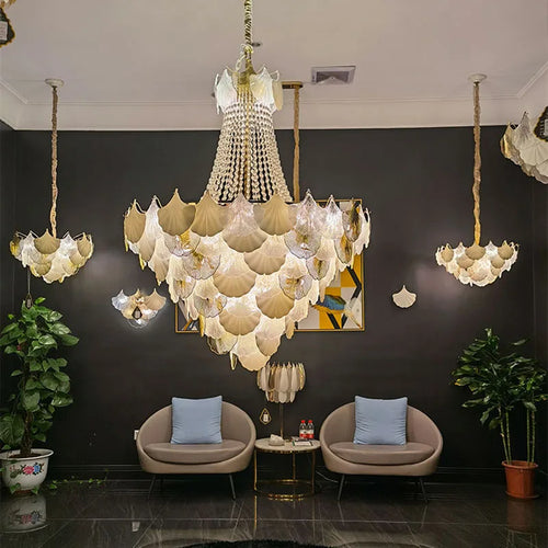 Art deco dimmable LED ginkgo pendant chandelier for elegant lighting - vue 5 sur 14