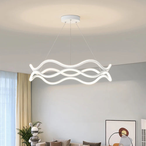 Nordic designer wave line chandelier with main light - vue 2 sur 10