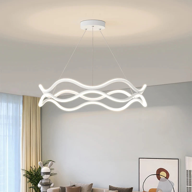 Nordic designer wave line chandelier with main light