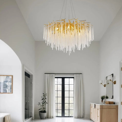 lustre suspendu en cristal doré design moderne pour intérieur élégant - vue 2 sur 9