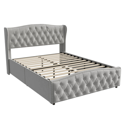 160 x 200 cm Modern Double Bed, Bed with Storage Space and Backrest, with Slatted Frame, Load-Bearing 250 kg, without Mattress - vue 9 sur 8