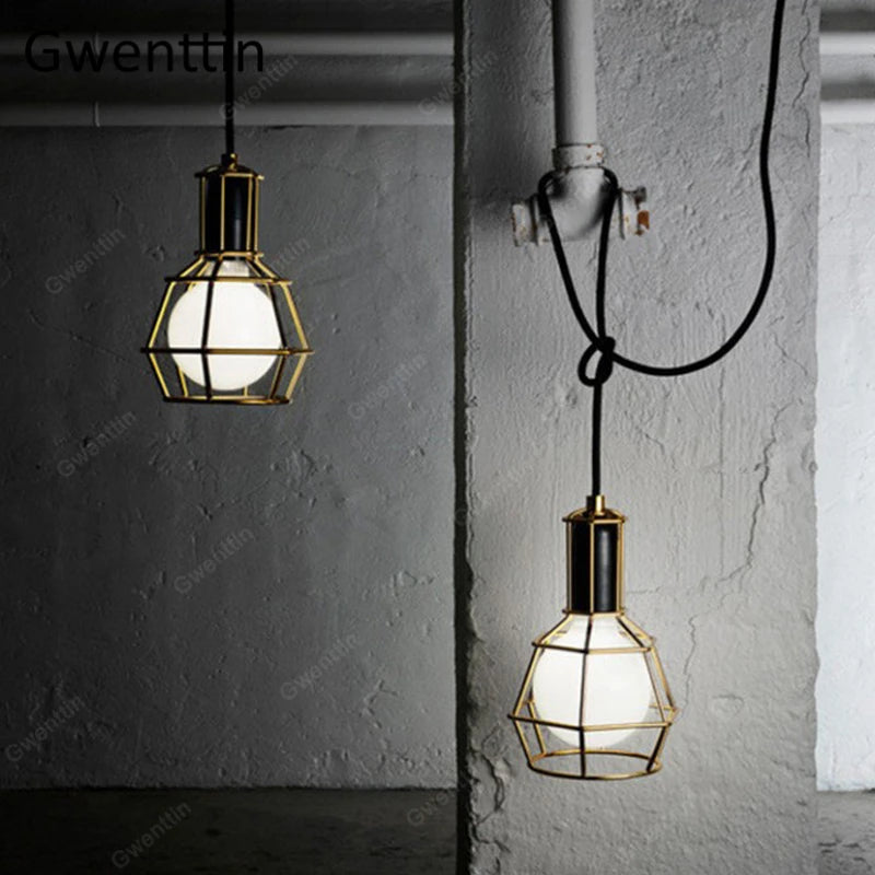 Iron cage pendant light for modern retro interior decor - vue 5 sur 11