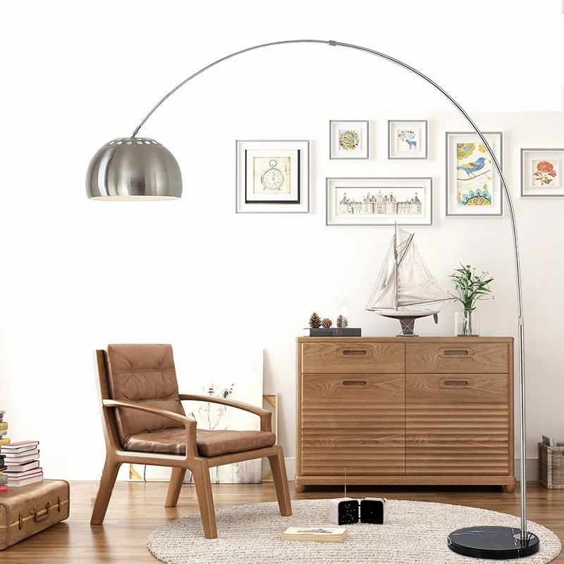 Nordic marble folding arc rotary silver floor lamp for living room and bedroom - vue 3 sur 10
