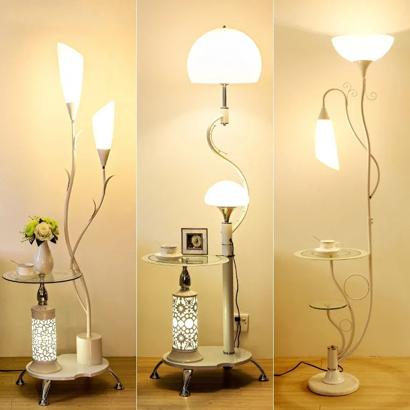 Modern floor lamp with integrated table, creative nordic design