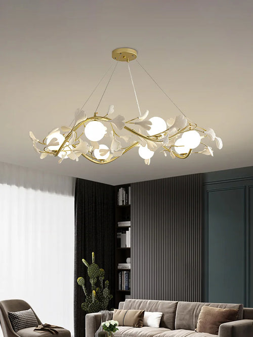 Ginkgo leaf chandelier with modern decorative LED lighting - vue 2 sur 8
