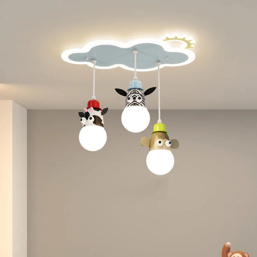 Cartoon animal chandelier with cloud night lights for children - vue 2 sur 7