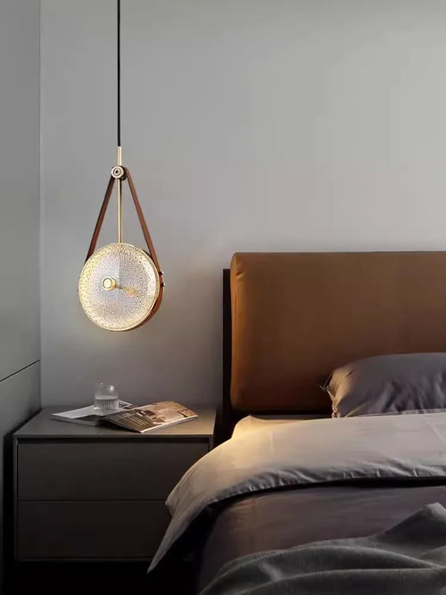 Modern retro glass LED chandelier with leather belt - vue 7 sur 30