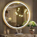 round mirror with LED lighting, anti-fog, variable intensity, aluminum frame, HD glass