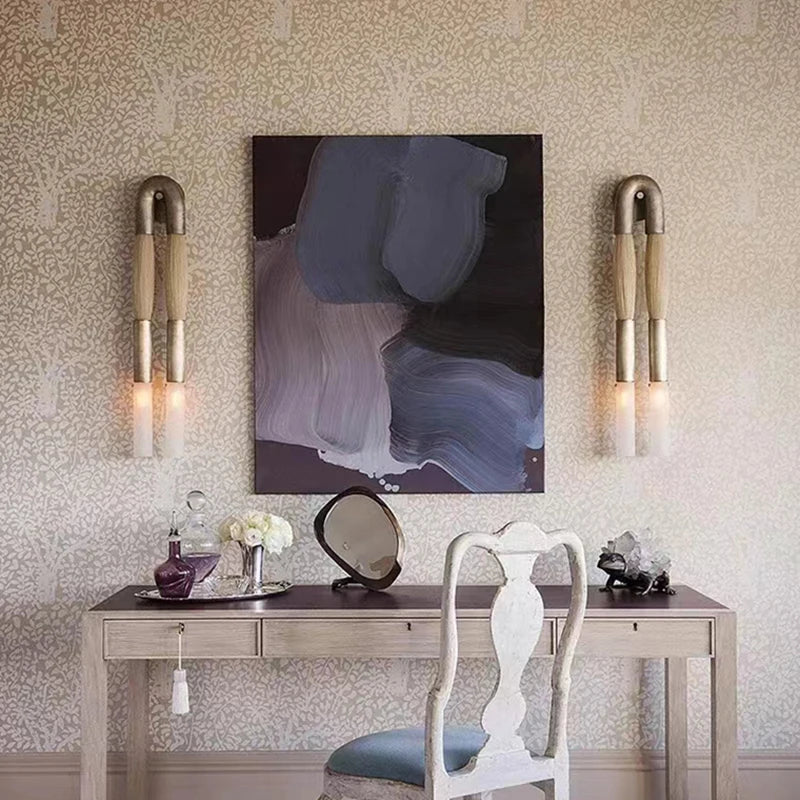 Metal and acrylic fabric wall light