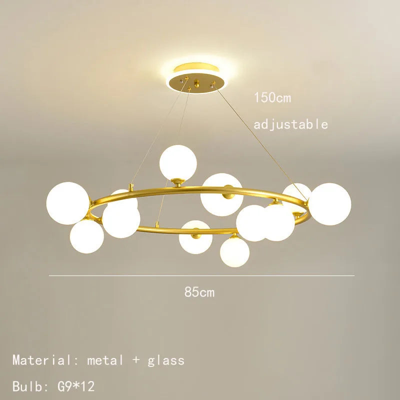 Nordic pendant light with adjustable glass globe and matte ring