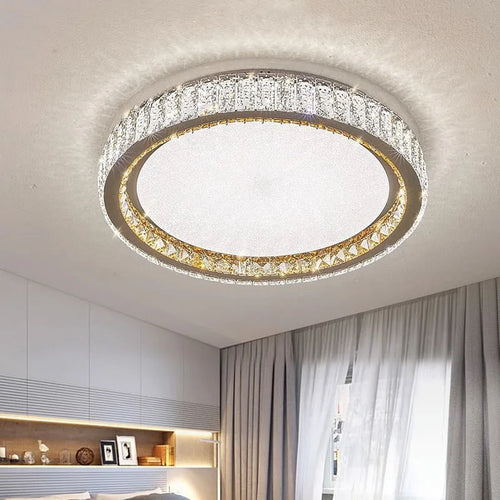 Gold ring ceiling light with luxury crystals and adjustable LED - vue 4 sur 6