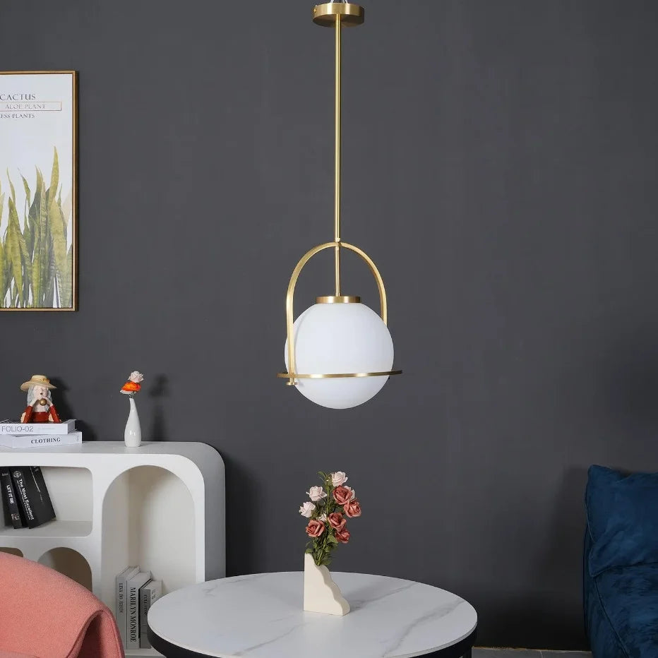 Nordic glass globe pendant light with adjustable rod