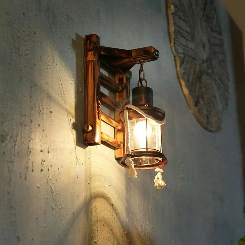 Japanese retro LED lamp in hemp and bamboo for restaurant - vue 3 sur 7