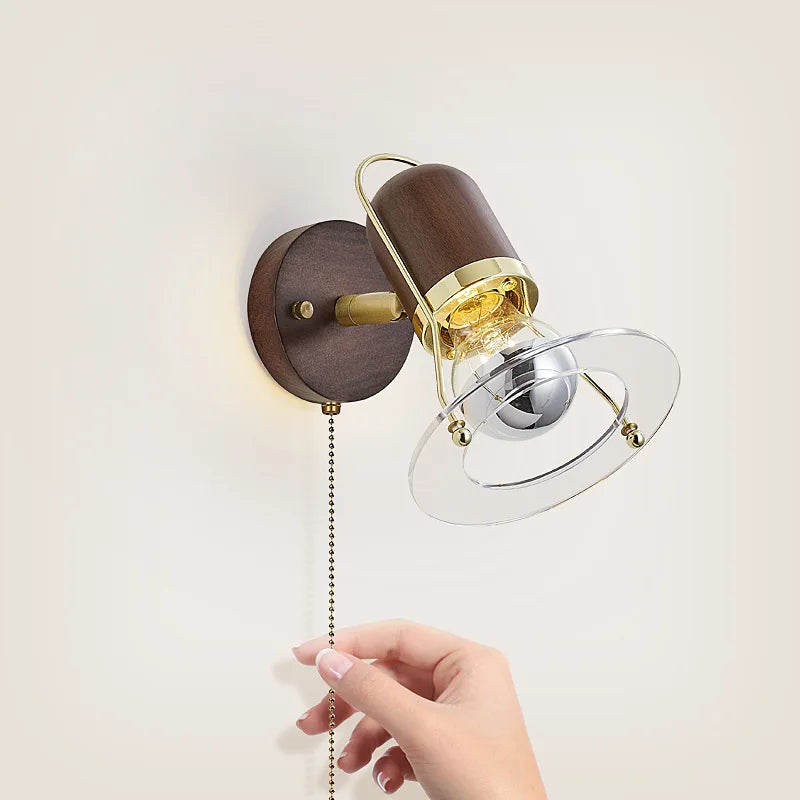 Retro walnut wood wall light with elegant, functional design