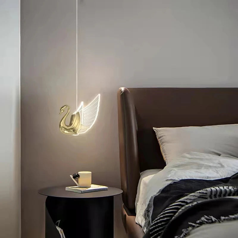 lustre moderne cygne doré design créatif pour éclairage décoratif - vue 4 sur 12