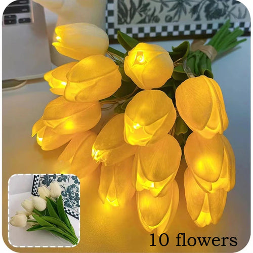 Decorative tulip lamp with artificial flowers for indoors