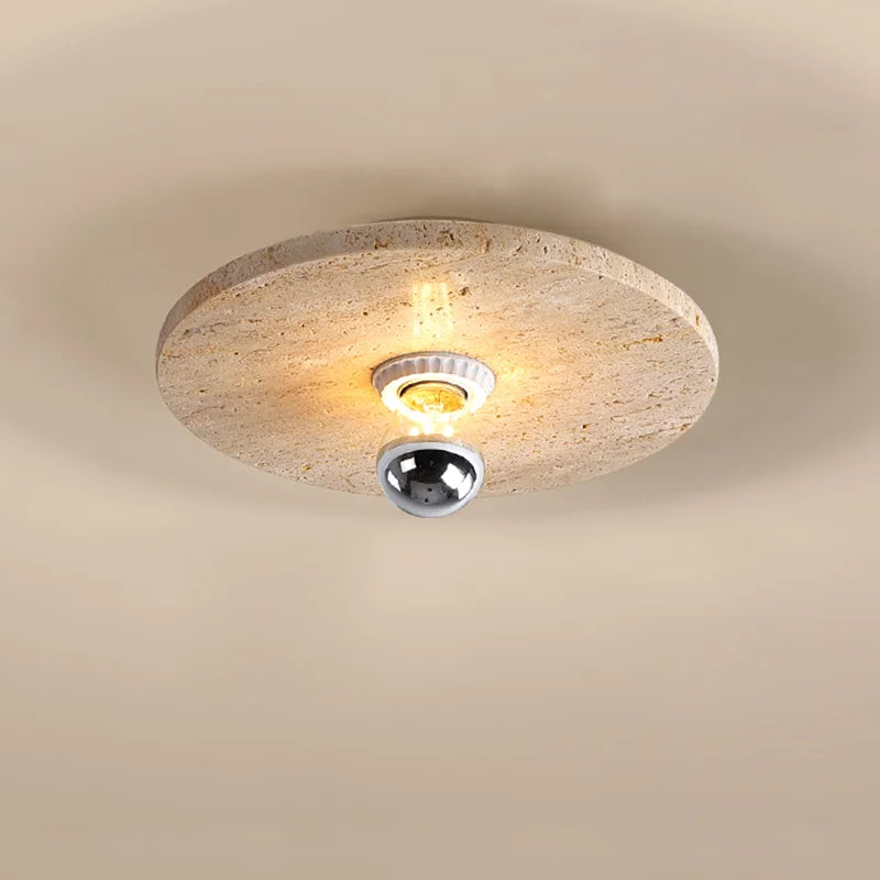 Retro LED wall light with round natural stone
