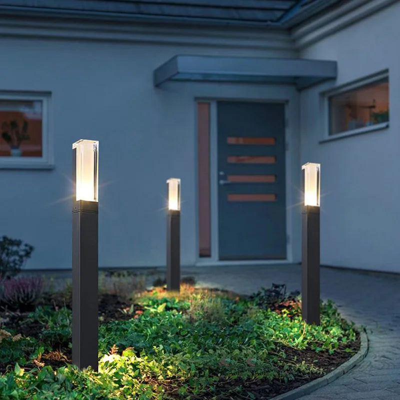 Advanced outdoor LED pillar lawn lamp, waterproof IP65 aluminium, square garden path light - vue 6 sur 13