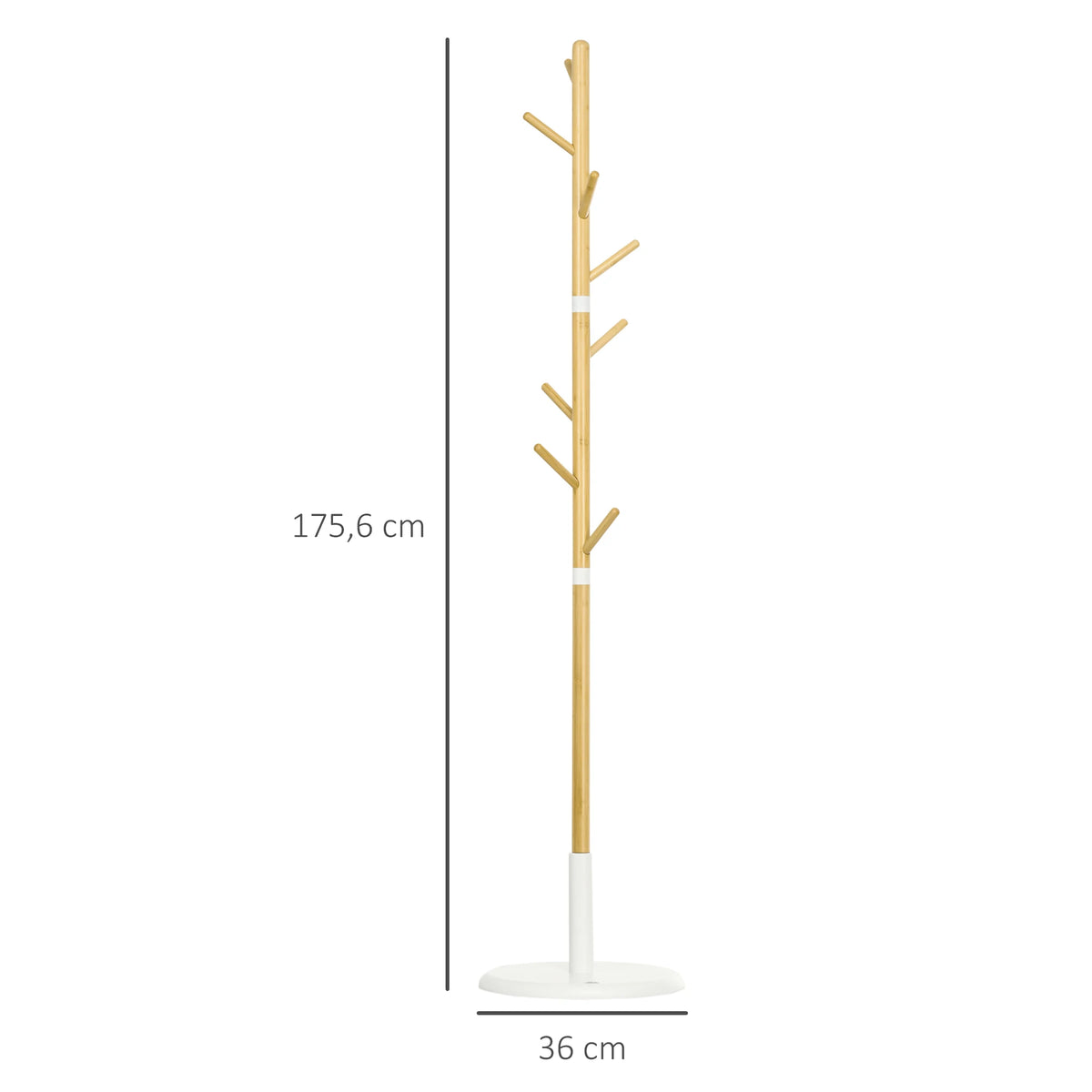 HOMCOM bamboo foot rack with 8 hooks for clothes Ø 37.8x175.6 cm Natural - vue 3 sur 7
