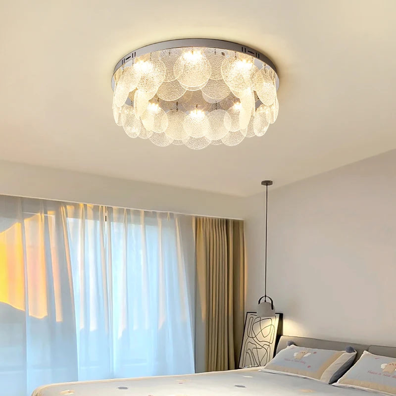 Modern round LED ceiling light in stainless steel and glass - vue 4 sur 10