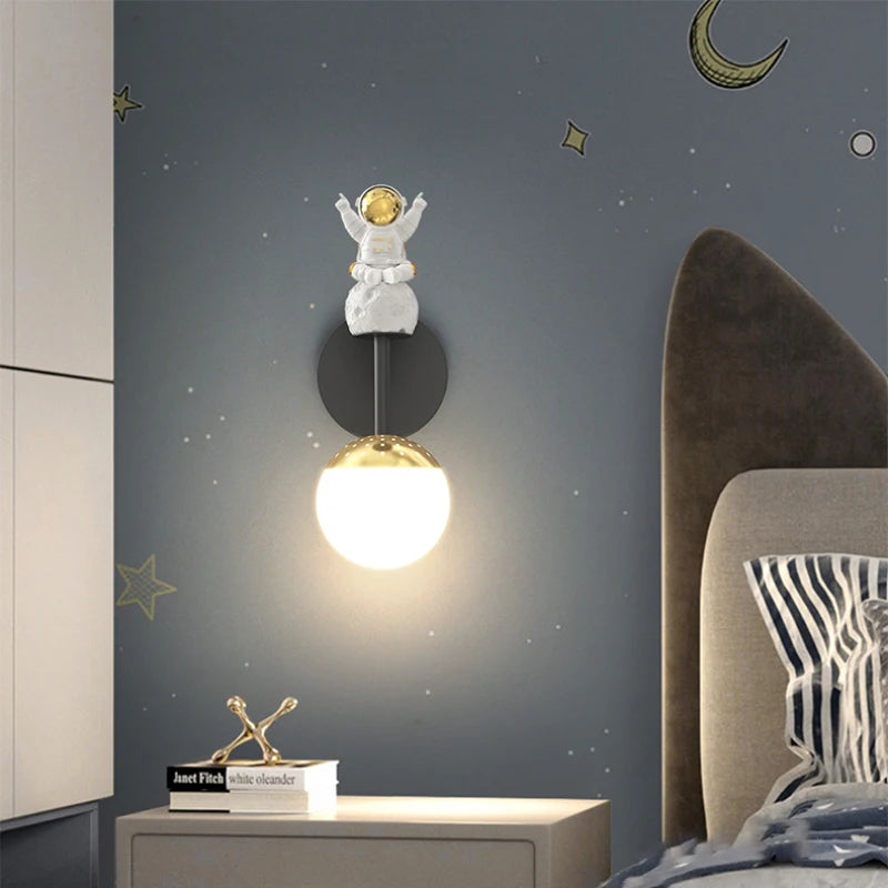 Astronaut and moon wall light for children's room