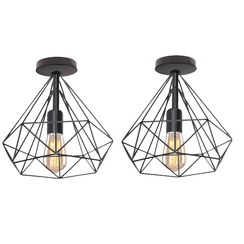 Retro industrial LED ceiling light with metal cage vintage fixture - vue 11 sur 12