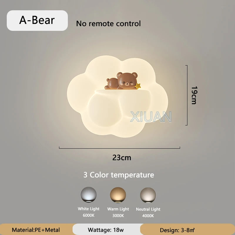 Cloud wall light bear cat monkey for children and babies - vue 9 sur 9