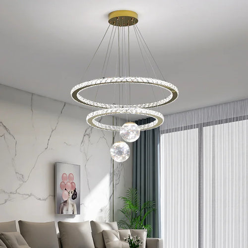 Modern crystal glass chandelier with LED star light - vue 3 sur 13