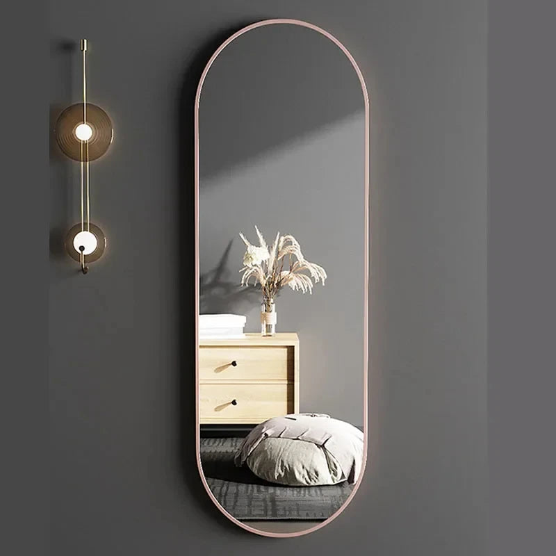 Oval hanging full length metal makeup mirror