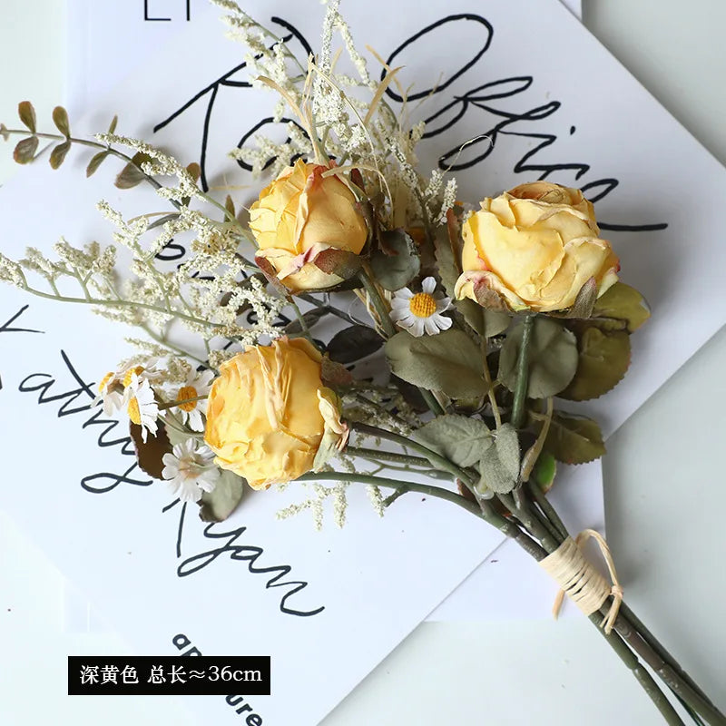 Dried rose and peony bouquet for vintage autumn decor