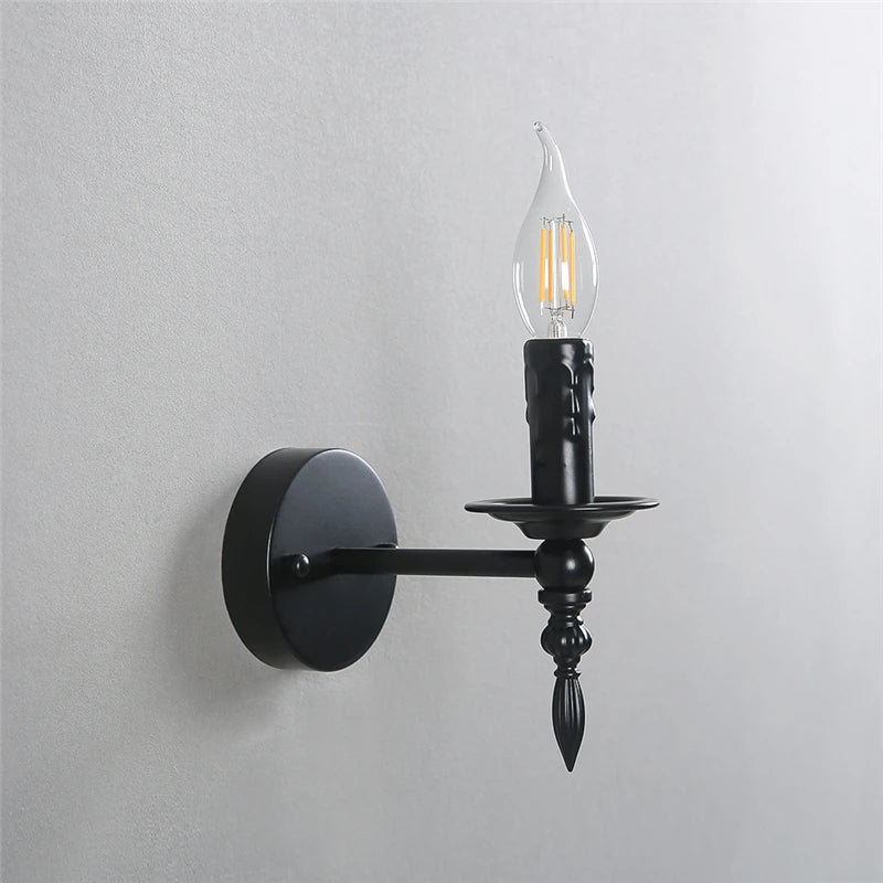 Vintage black iron LED retro wall light