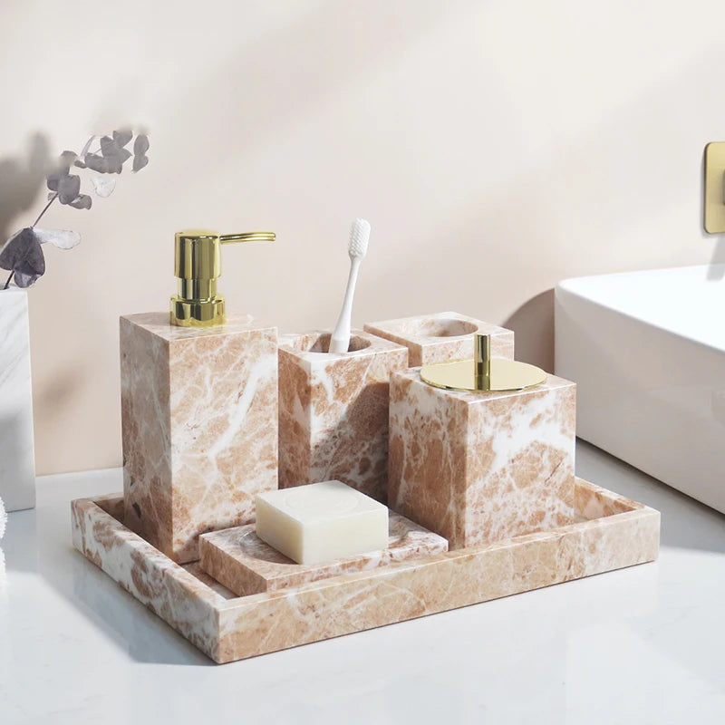 natural marble bathroom accessory set