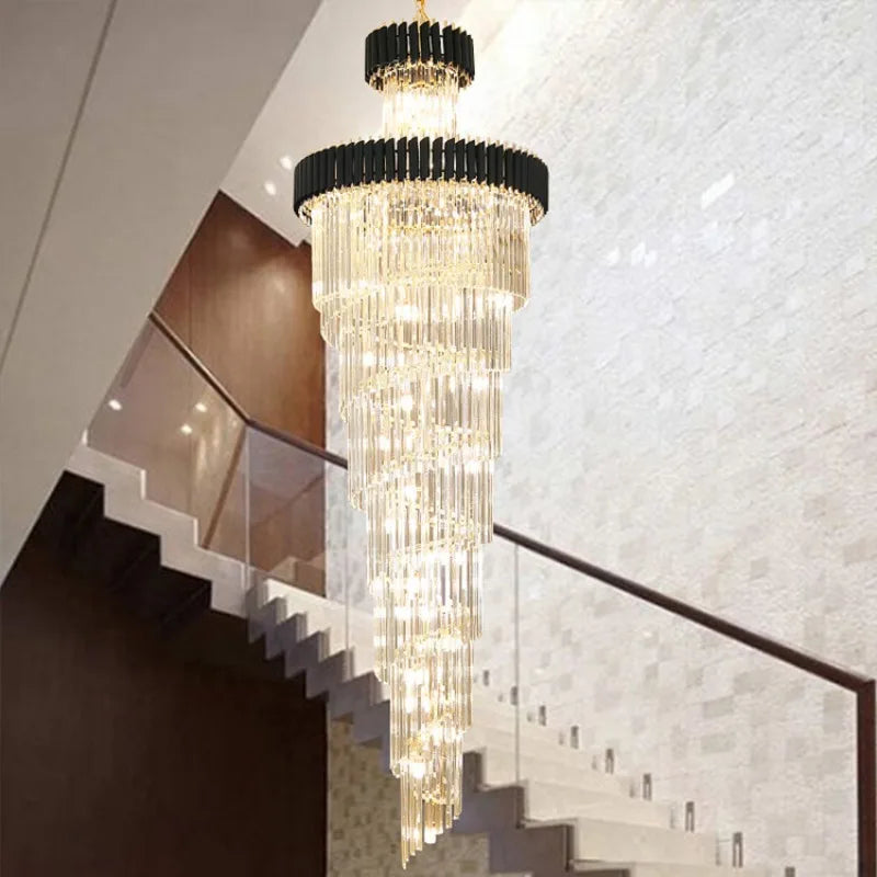 Luxury spiral LED crystal chandelier for high ceilings