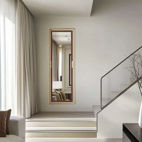 decorative floor mirror with gold metal frame - vue 5 sur 7