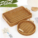 Woven rattan storage tray with wooden handles