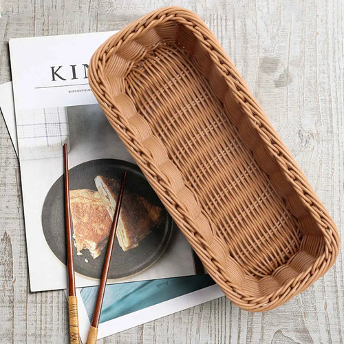 Desktop Cutlery Storage Basket Woven Basket Restaurant Tableware Drain Storage Box Tableware Storage Basket, Brown - vue 4 sur 7