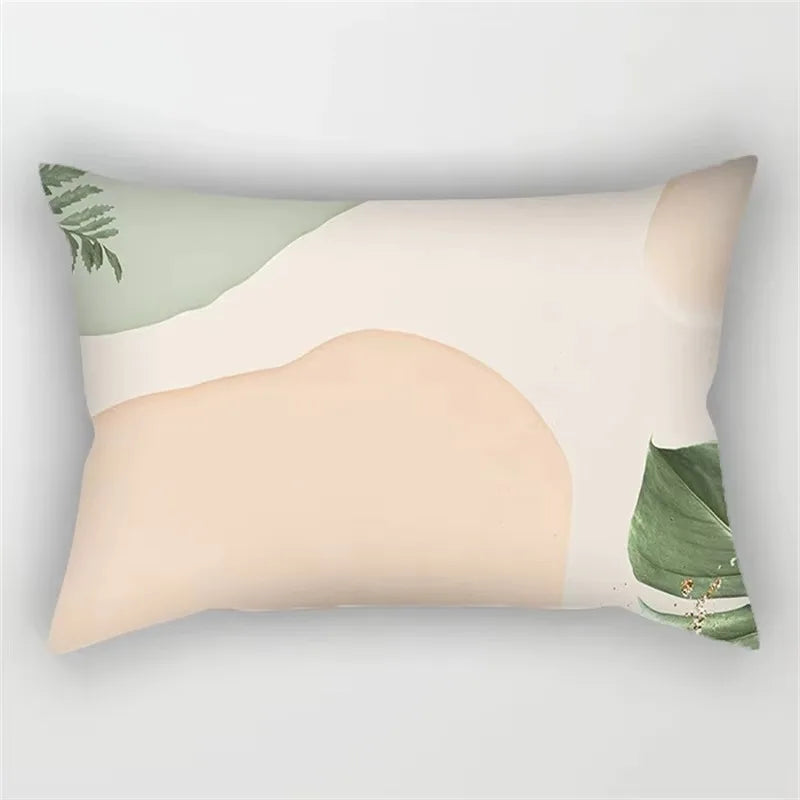 Geometric rainbow and botanical pattern cushion cover