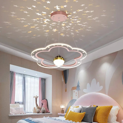 Modern LED cloud flower chandelier with starry sky indoor lighting