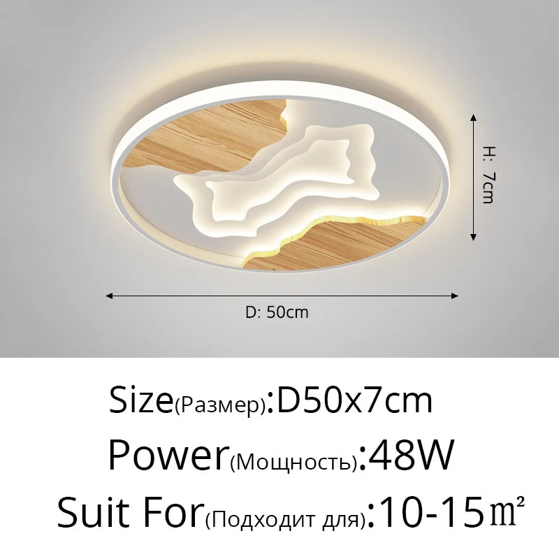 Ultra-slim nordic LED chandelier with modern wood grain finish